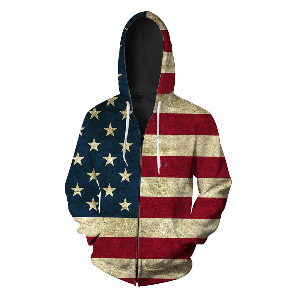 

Autumn New Flag Printed Men' Open-top and Hat Guard Fashion Zipper Men' Guard Sweatshirts Printing Blouse hoodies, Camel