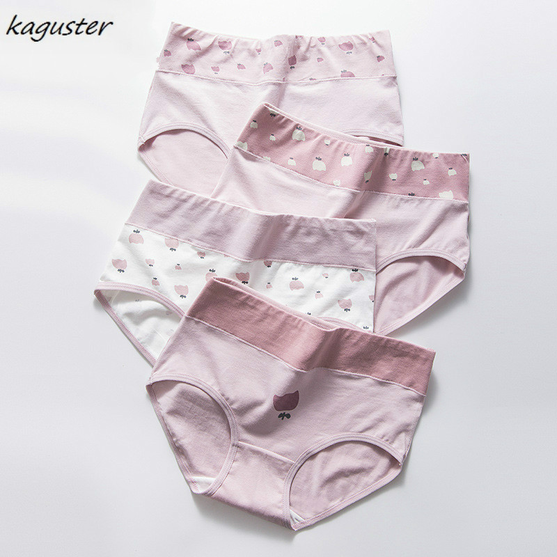 

cheap 2020 underwear High waist cotton printed underpants girls triangle girl belly size women kaguster Cartoon female lovely, Little rose