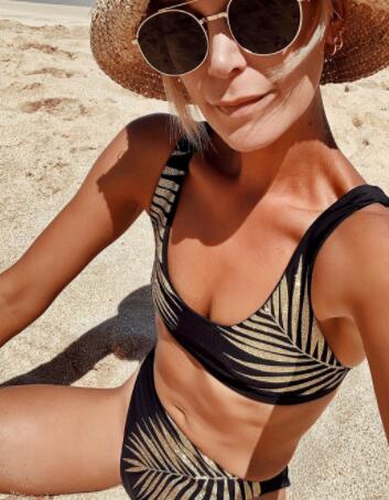 

popular 2020 beach open back sexy swimsuit high waist gold leaf print ear straps one piece girl Bikinis set beach yakuda swimwear sport