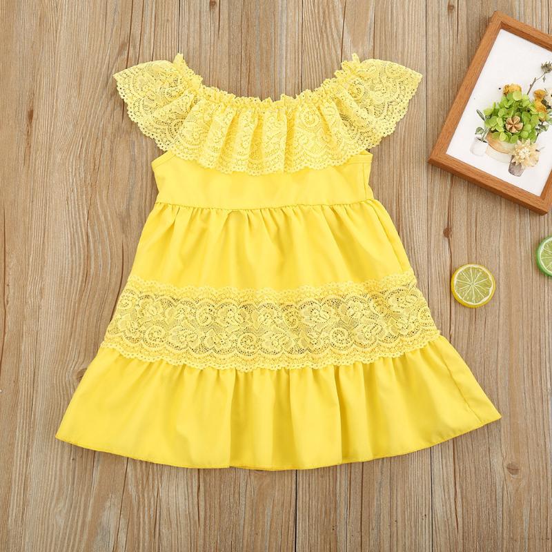 

TELOTUNY dress Toddler Kids Baby Girls Short Sleeve coton Lace Patchwork Hollow Princess Pleated Dress baby summer 2020May, Orange