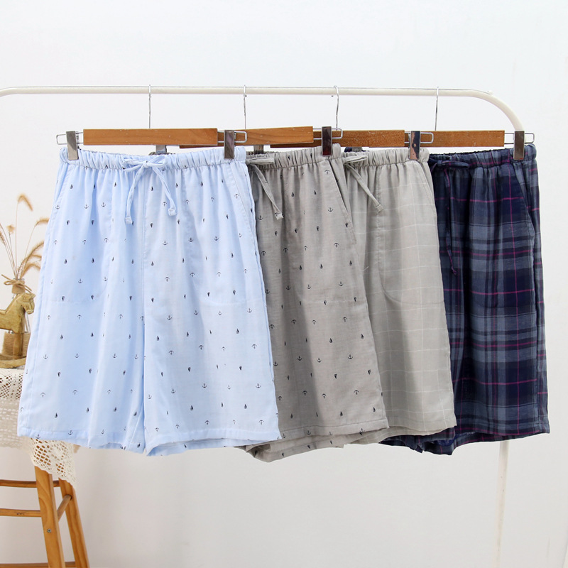 

Summer Home Pajama Couples Shorts Men Sleepwear Sexy Pajamas Bottom Cotton Gauze Shorts Comfortable and Breathable Mansleepwear, Gray anchor man