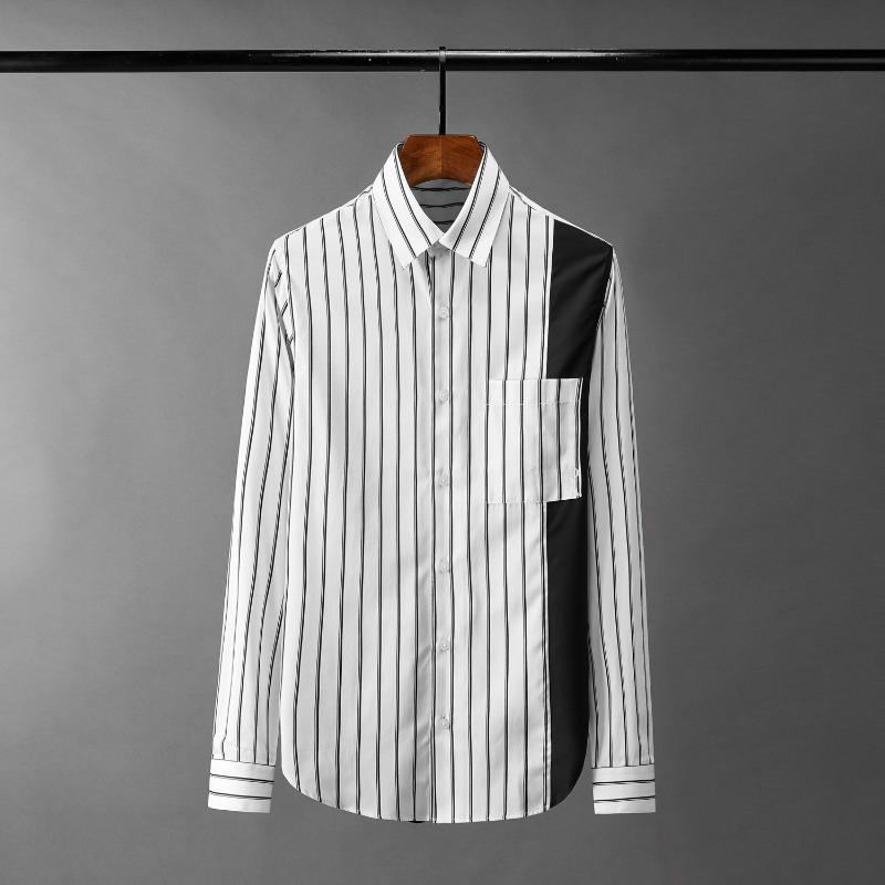 

lu Long Sleeve Mens Shirts High Quality Black And Stripe Casual Mens Dress Shirts Fashion Slim Fit Party Man Shrits, White