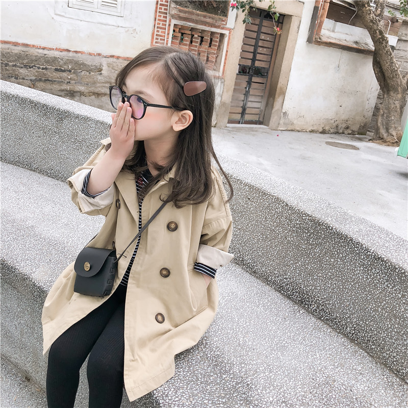 

New Arrival Korean Style Cotton Jacket Pure Color Long Style All-match Windbreak Coat for Fashion Baby Girls and Boys, Khaki