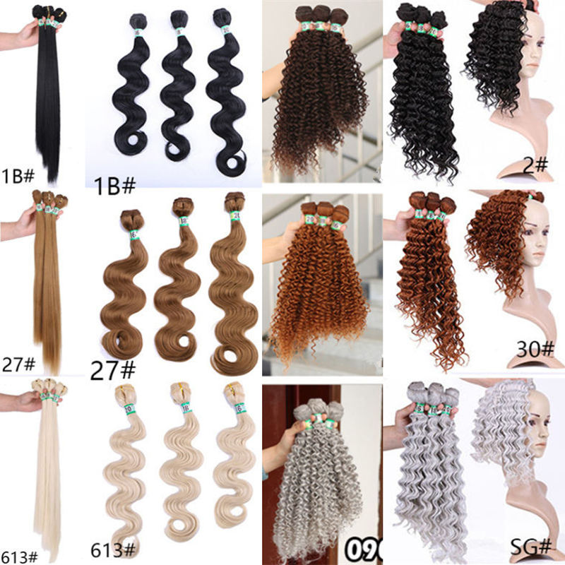 

high quality hair weave silky straight wavy deep wave curly Fiber natural color 1B High Temperature Synthetic Hair weft Hair Extension, #27
