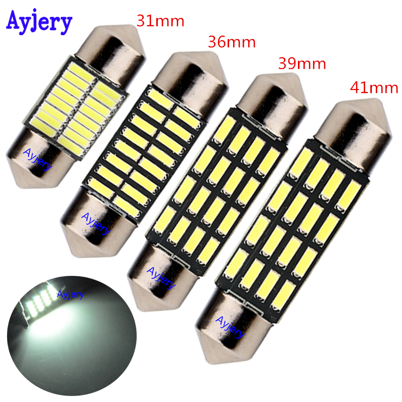 

AYJERY Wholesale 300PCS C5W Led 4014 16 SMD 31mm 36mm 39mm 41mm 12V Festoon Dome Lamps Reading Light 16 Led White Interior Light, As pic