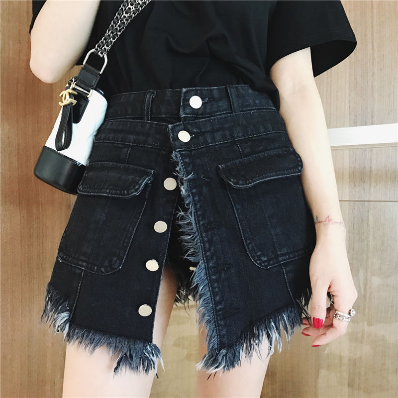 

Women 2020 Summer Vintage Single Breasted Denim Shorts Female Casual Tassel Ripped Jeans Shorts Fashion Girl Skirts Y106, 311blue