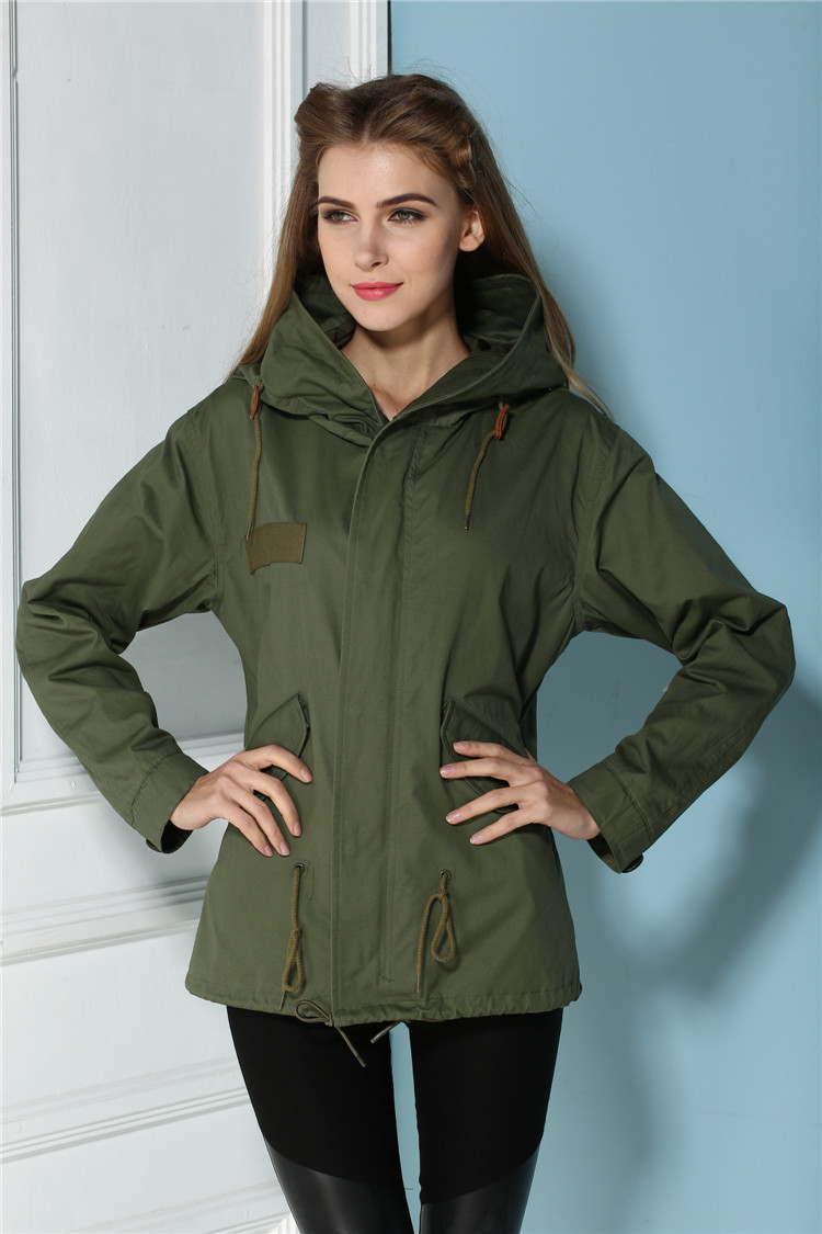 

Fashion women canvas jackets Meifeng brand ladies jackets with hoody short spring canvas mini jacket, Army green
