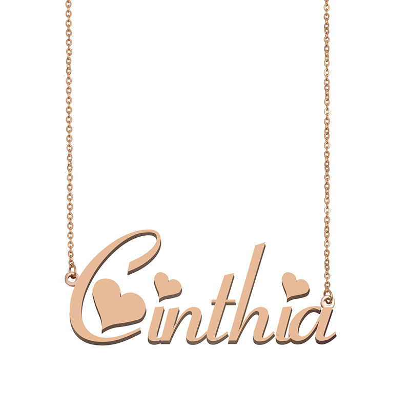 Cinthia Name Necklace Pendant for Women Girls Birthday Gift Custom Nameplate Kids Best Friends Jewelry 18k Gold Plated Stainless Steel-image-530529194