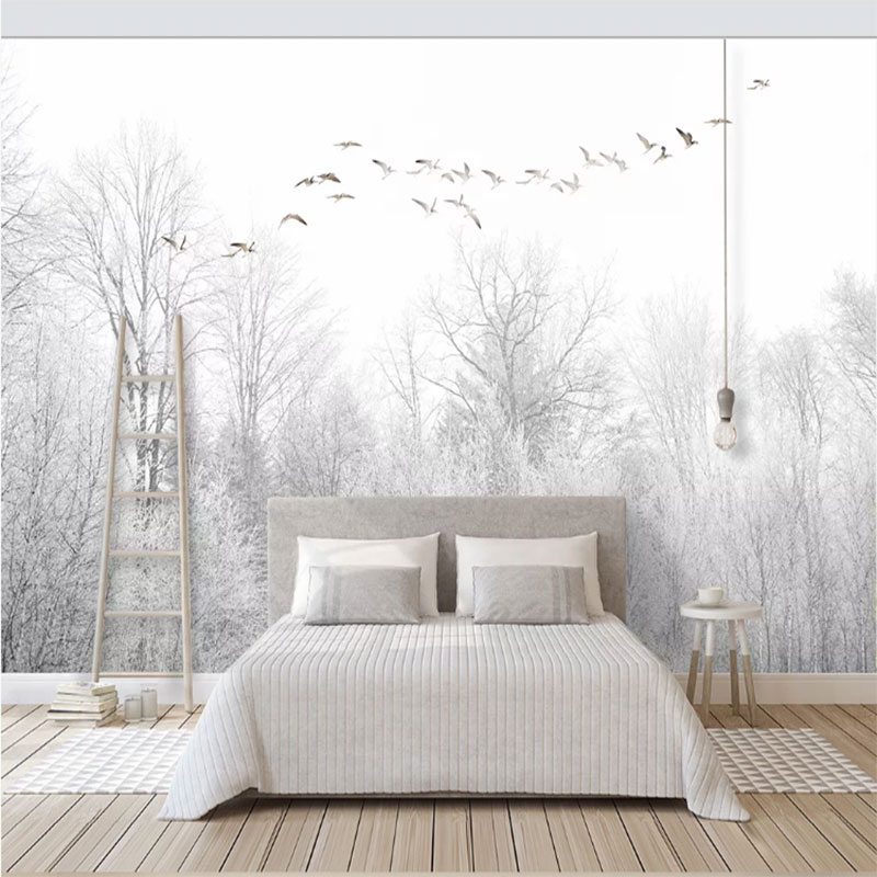 

Seamless wallpaper Flying bird pine forest cloud style TV background wall painting, Ordinary wallpaper