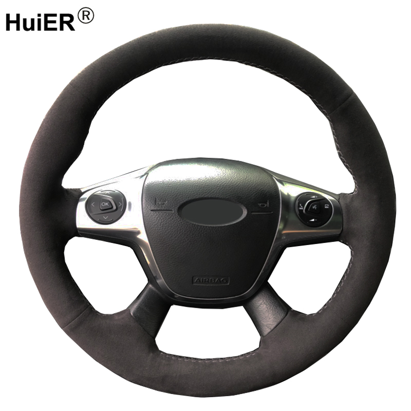 

Hand Sewing Car Steering Wheel Cover Cow Leather Suede Wrap For Focus 3 2012-2014 KUGA Escape 2013-2016 C-MAX 2011-2018