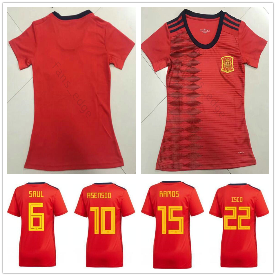 

2019 World Cup Women Spain Soccer Jerseys A.INIESTA RAMOS DIEGO COSTA ISCO ASENSIO SILVA Custom Espana Female Lady Girl Football Shirt, Red