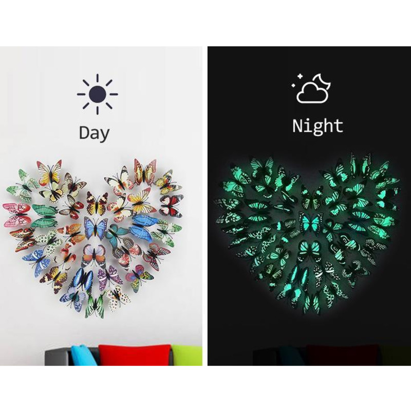 

12/24 Pcs 3D Simulation Butterfly Wall Sticker Beautiful Sticker Room Decoration Fluorescent Butterfly Stickers Home Decor