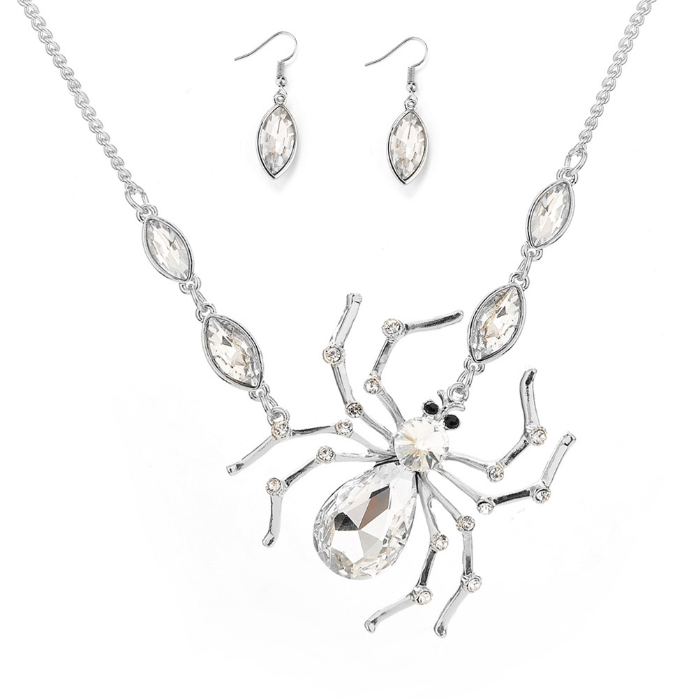 

2019 Alloy Necklace For Woman Wedding Christmas Halloween Party Exquisite Decoration Diamond-encrusted Spider Pendant Necklace earrings