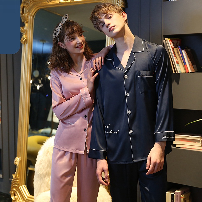 

Youhottest Top Quality Couple Silk Pajamas Men Pajama Wedding Pyjama Short Sleeve Man Pajama, Blue