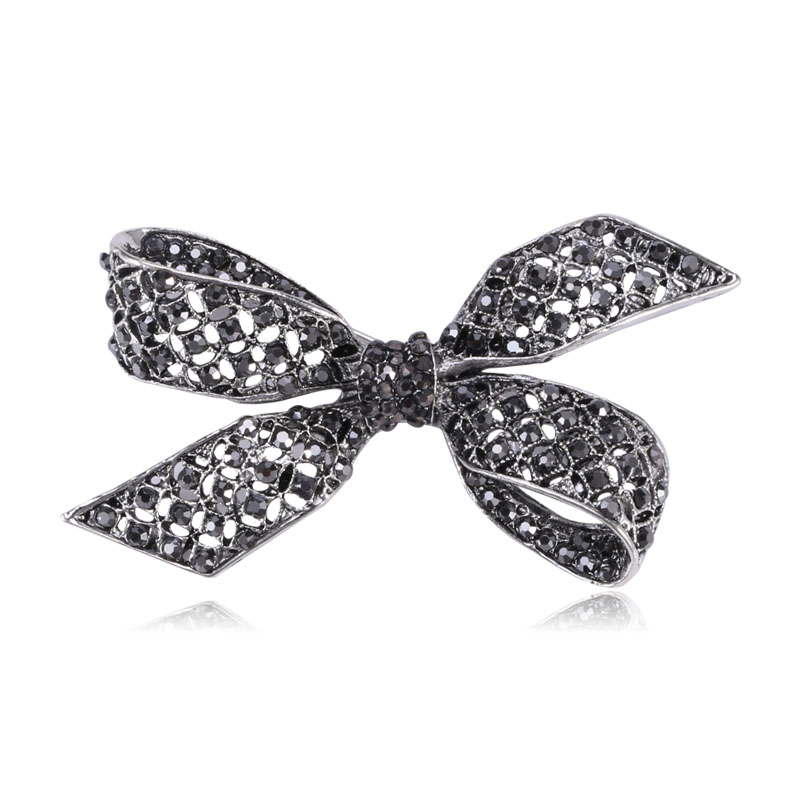 

Pins, Brooches High Quality Gift Black Color Rhinestone Bow For Women Large Bowknot Brooch Vintage Fashion Elegant Jewelry