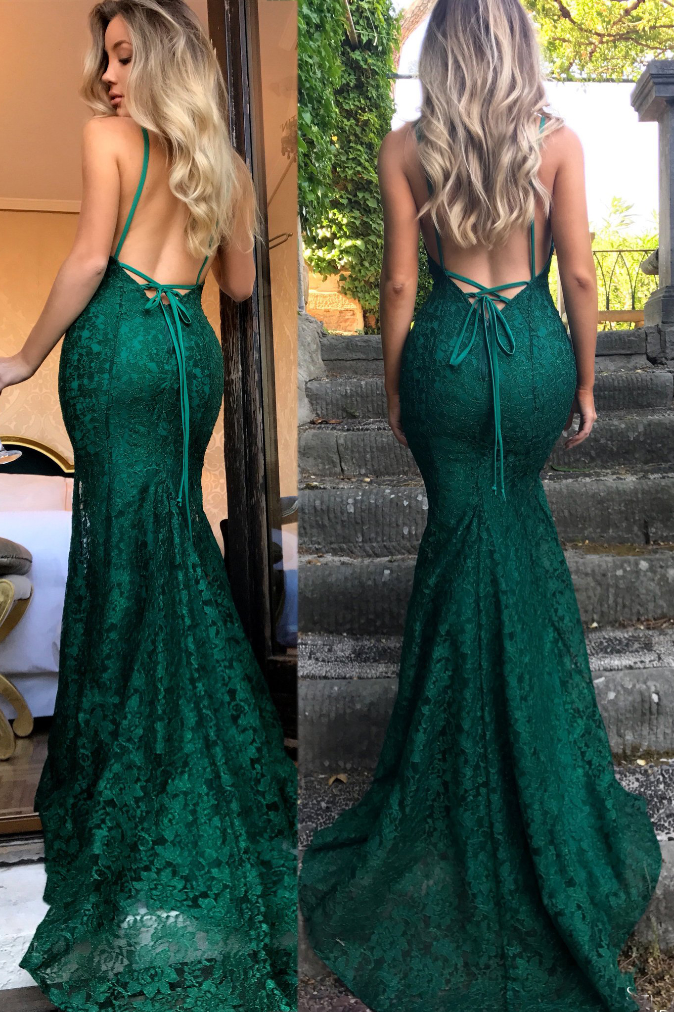 

Fashion Spaghetti Straps Lace Dinner Dress Sexy Women Mermaid Formal Prom Gown robe de soiree Custom Made, As picture