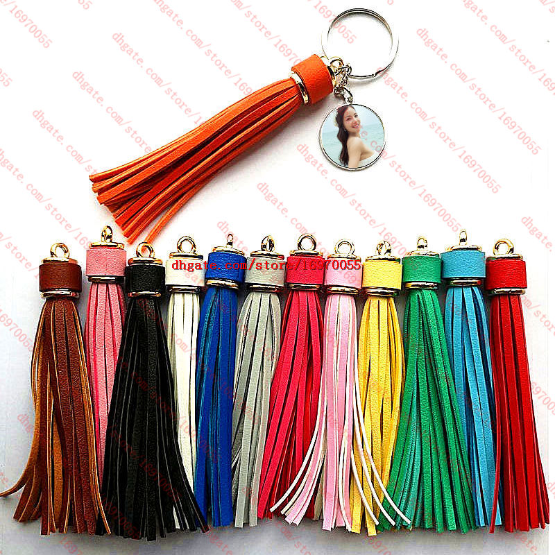 

new arrival sublimation long leather tassels keychains fashion key ring hot transfer printing consumables 13 colours