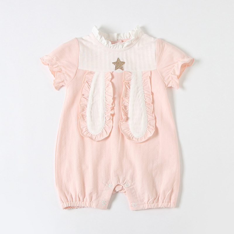 

2020 Summer Baby Neckline Lace Print Romper Infant Wear, Pink