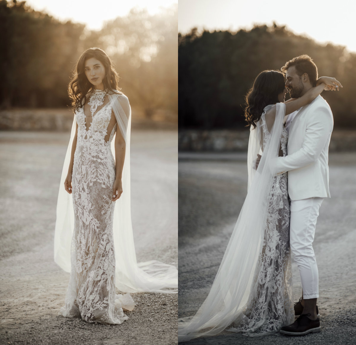 

Luxurious Mermaid Wedding Dresses With Wrap Cape Deep V Neck Lace Appliques Country Wedding Gowns Customized Beach Bridal Dress, Pink