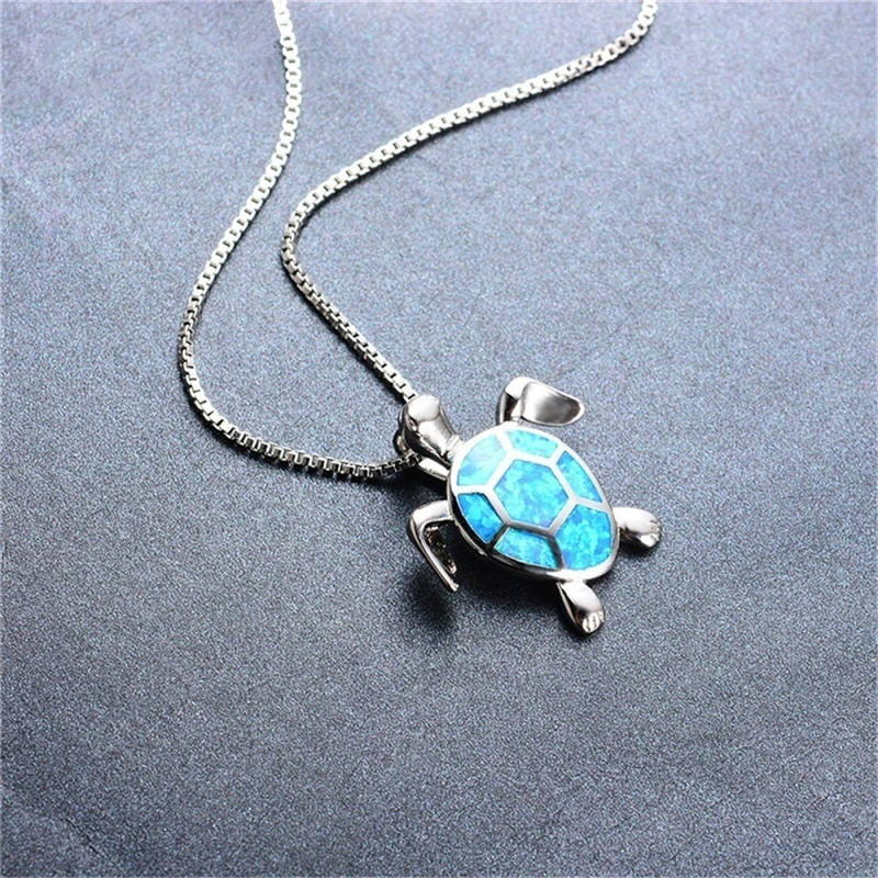 

Chains Blue Opal Sea Turtle Pendant Necklaces For Women Animal Wedding Statement Chain Necklace Ocean Beach Jewelry Gift 2021