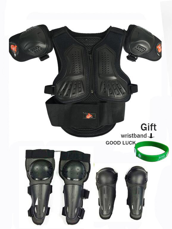 

Black 4-15 Years Children Moto Cycling Balance Bike Full Body Armor Chest Spine Knee Elbow Guard Motorbike Vest Suits