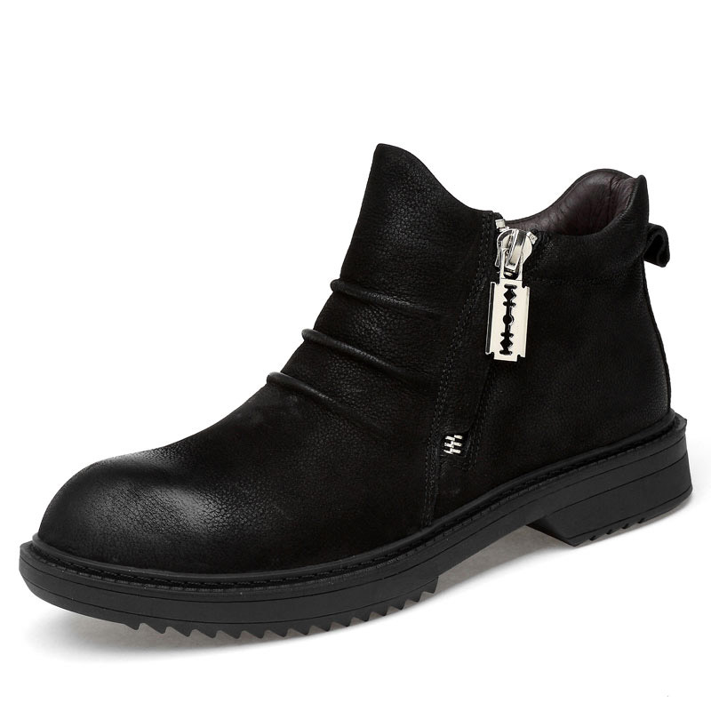 

Youki Man Boots Zipper Autumn Men Shoes Genuine Leather Male Ankle Boot Casual Walking Footwear, Black