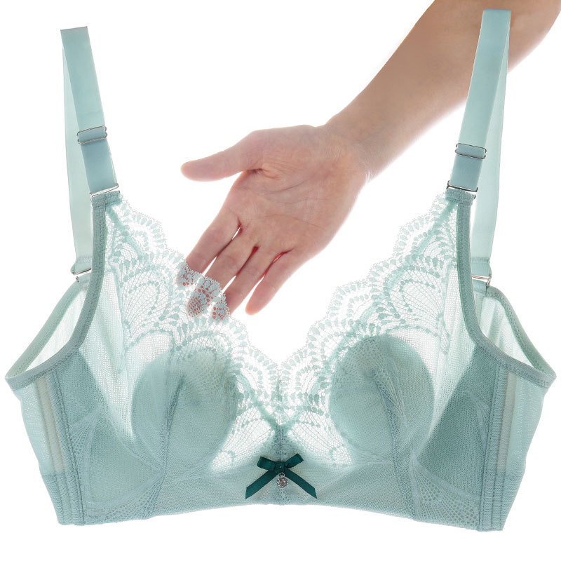 

women plus size ultra-thin large size bra lace sexy no steel ring breathable bra, Black