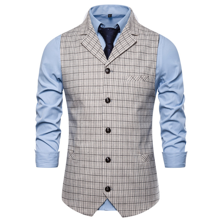 

Men's brand new creative business casual men's style single breasted plaid business vest groomsman waistcoat men vest dress, White
