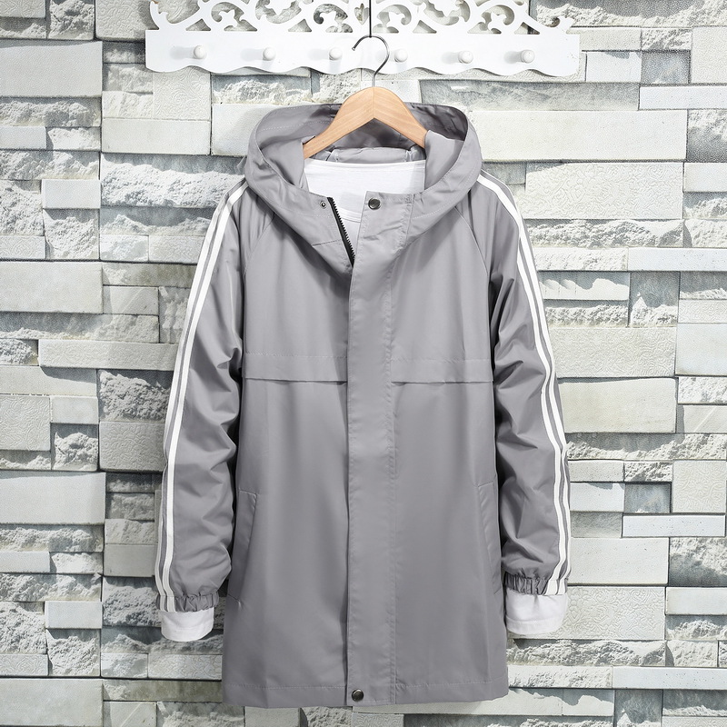 

2018 New Men's Hooded Jacket Spring Autumn Fashion Striped Print Windbreaker Waterproof Casual Bomber Jacket Zipper Coat Outwear, Gray