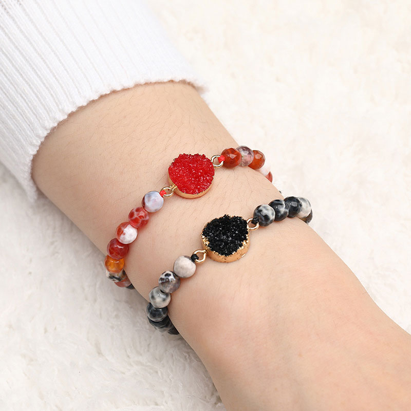 

Hot New Boho 6mm Natural stone Braided Handmade Rope Friendship Beaded drusy druse Charm Bracelets Fashion Women Jewelry Gift