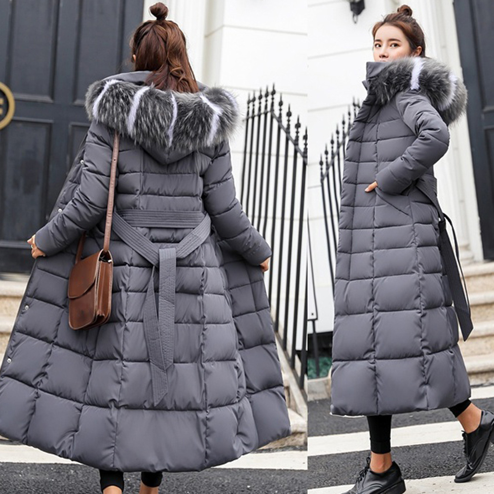 

Winter Women Down Jacket Long Hooded Fashion Snow Clothing Warm Cotton-padded Long Sleeve Parkas Down Coat For Female, Black