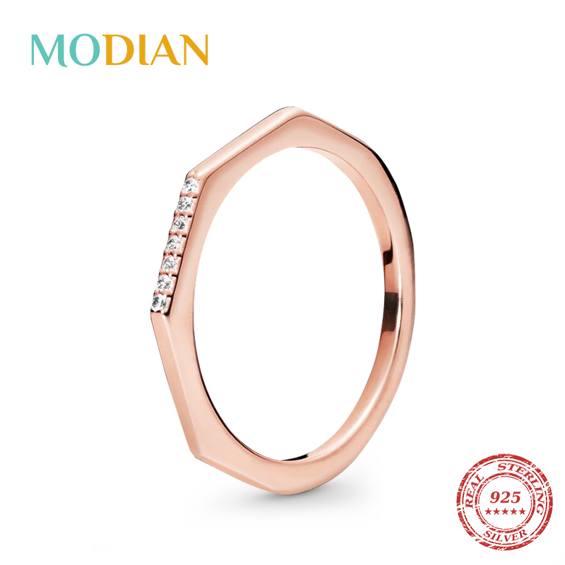 

Modian Real 925 Sterling Silver Exquisite Hexagon Fashion Finger Ring Classic Stackable Rings For Women Fine Anniversary Jewelry