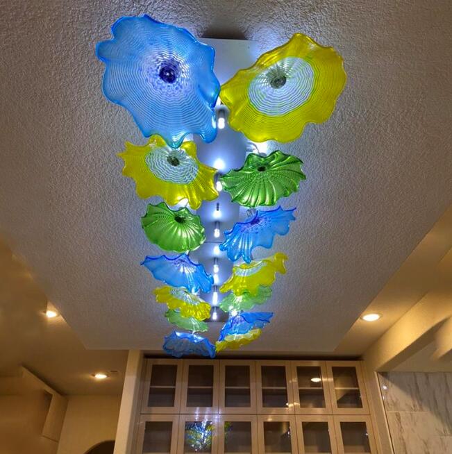 French Style Mouth Blown Glass Chandelier Lightings Big Ceiling Light Decorative Blown Glass Flower Ceiling Lamps for Living Room-image-524645872