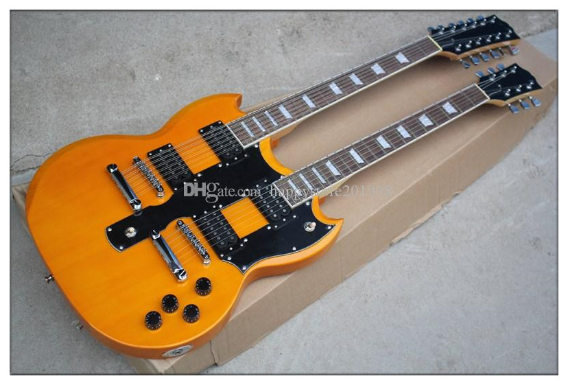 

Double Neck 12+6 Strings Yellow body Electric Guitar with Fixed Bridge,Rosewood Fingerboard,can be customized
