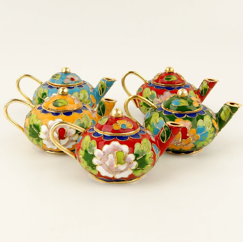 

Wholesale 6PCS Beijing Cloisonne Teapot Crafts Silk Enamel Decoration