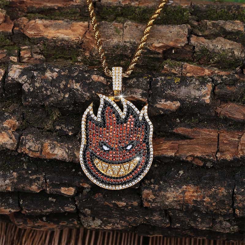 

Spitfire. Fund Small Pendant Of Fire Man Diamond Two-sided Modeling Street Hip-hop Men And Women Necklace Ornaments