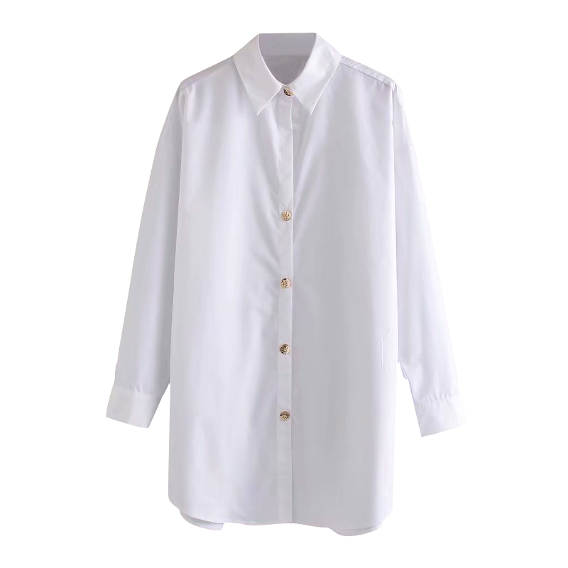

Casual White Cotton Blouse Women 2020 Turn Down Collar Elegant Ladies Office Shirts Loose Long Sleeve Solid Tops And Blouses