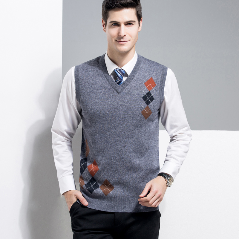 

New Wool Vest Male Thick Knitting Sleeveless Pullover Waistcoat V-Neck Collar Winter Fashion Smart Casual Sweaters, Grey