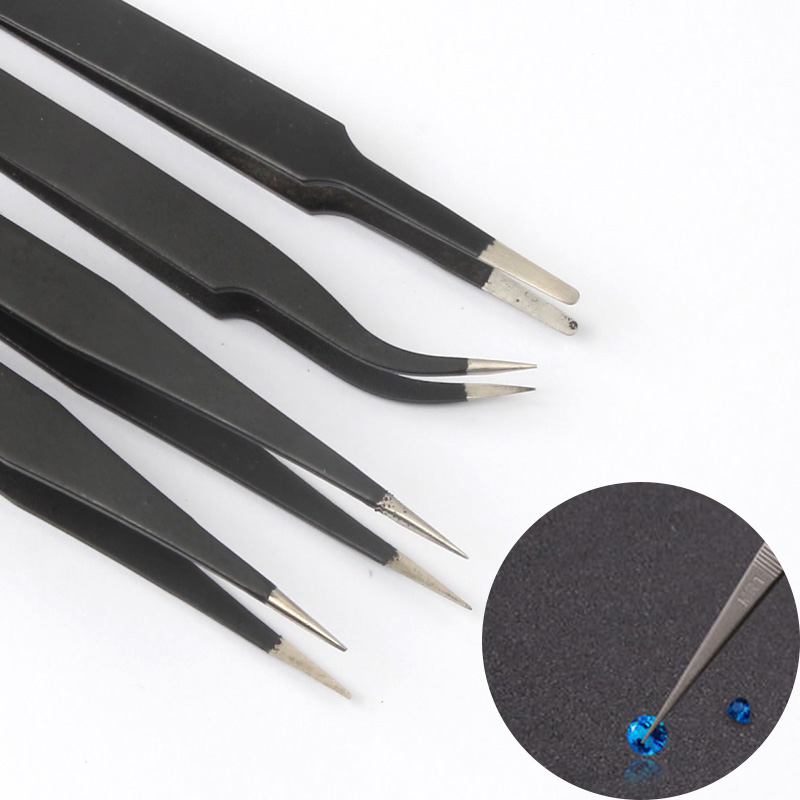 

Black Excellent Quality Tweezers Bend+Straight Stainless Steel Industrial Anti-static Cross Tweezers Sewing Accessories Tools