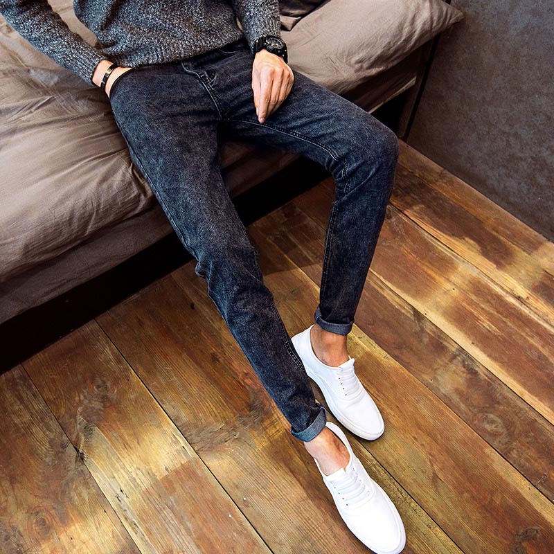 

2020 Men Stretch Fashion Denim Jeans Slim Fit Skinny Fashion Casual Long Pencil Pant Styling Black Blue