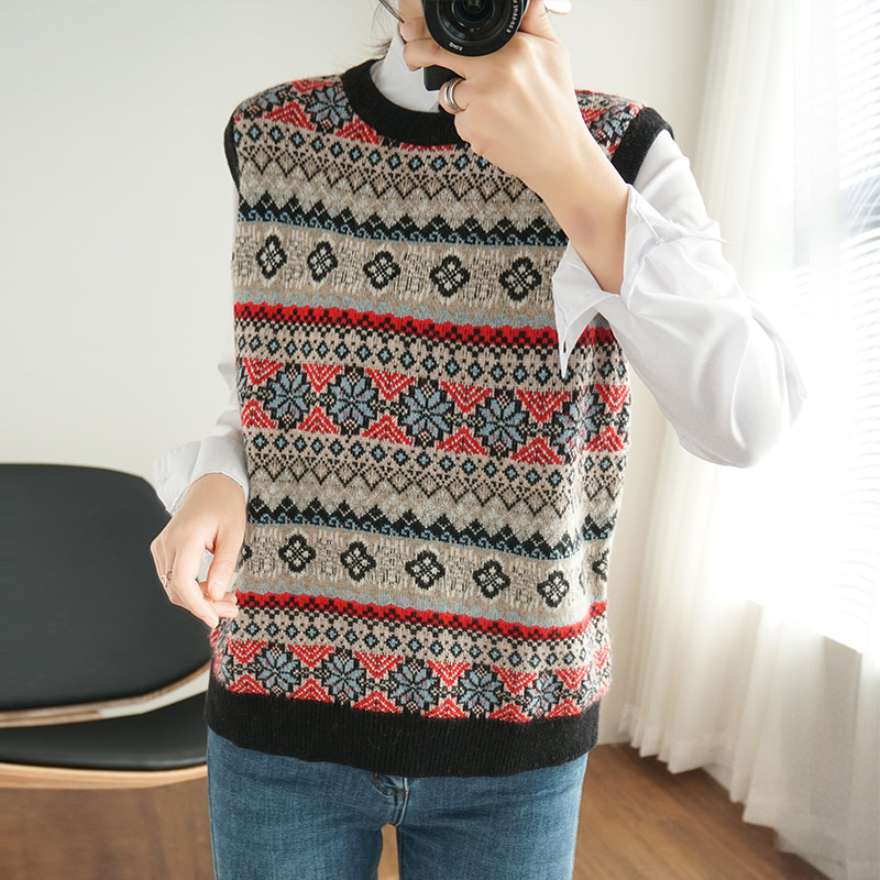 

Women' Fashion Round Neck Stripe Knitted Sleeveless Sweater Spring and Autumn Style Pullover Cotton Loose Jacket Women' Vest, Beige