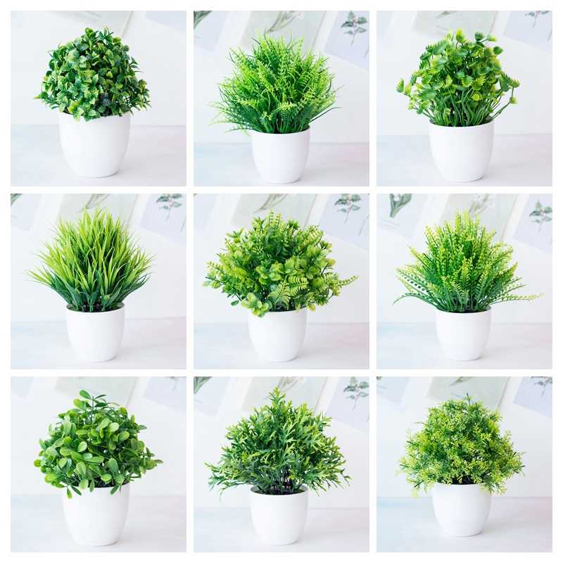 

Artificial Small Grass Plants With Pot Greenery Bonsai Craft DIY Fake Flower Potted Ornaments for Home Garden Office Decoration, Milan grass