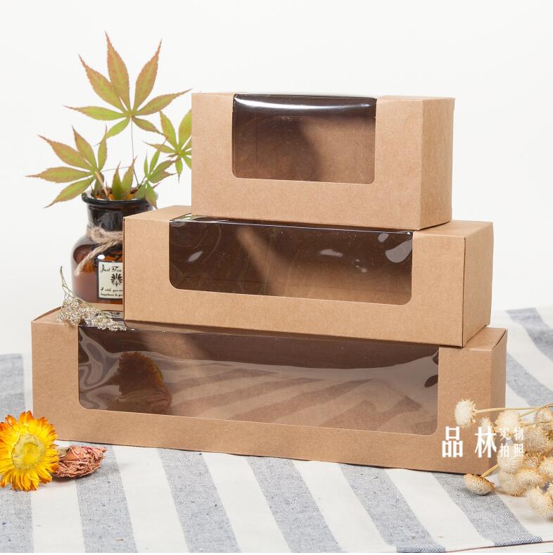 

20pcs Kraft Paper Muffin baking box with Transparent window Kraft cardboard cookies box for gift packaging cardboard carton