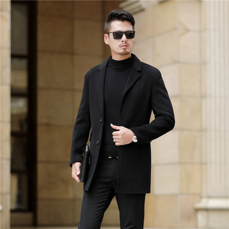 

Double Sided Jacket Men's Wool Coat 2020 New Plus Size Casual Long Coat For Men Business Casual Overcoat LX2323, Black