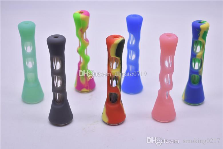 Mini cheap protable silicone tobacco pipe with glass tube glass cigarette filter pipe for smoking-image-541032750