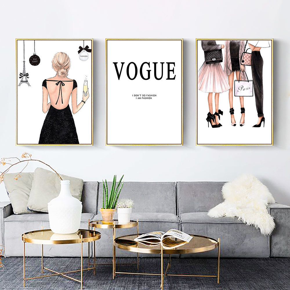

Fashion Girl Canvas Poster Vogue Picture Paris Wall Art Canvas Painting Vogue Poster Modern Wall Pictures For Living Room Decor