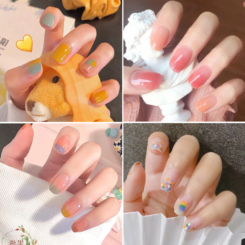 

False Nail Set Popular Style Finished Wearable Nail Sticker Lasting Unpeelable No-Bake Waterproof 24 Piece Boxed, Light blue