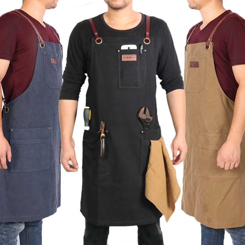 

WEEYI Women Men Adjustable Canvas Work Apron For Cooking Baking Restaurant With Leather Strap Man Artisan Gardener Cobbler Apron