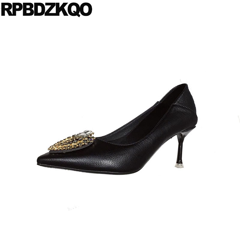 

slip on pointed toe casual shoes women size 4 34 rhinestone black high heels pumps crystal 3 inch diamond scarpin thin, Beige