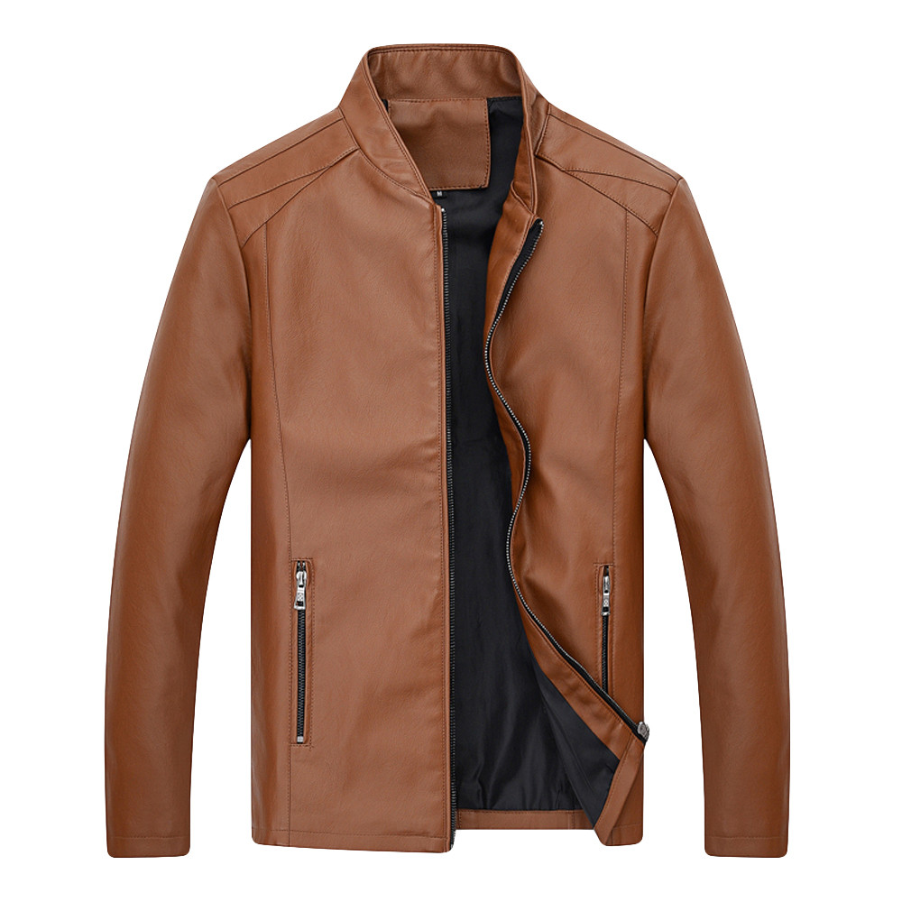 

JAYCOSIN 2019 Men's Fashion Autumn Winter New Fashion Leather Clothing Rest Collar Zipper Coathip hop jaqueta masculino 9704, Black